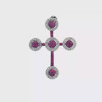 18k White Gold Ruby & White Diamonds Cross Pendant