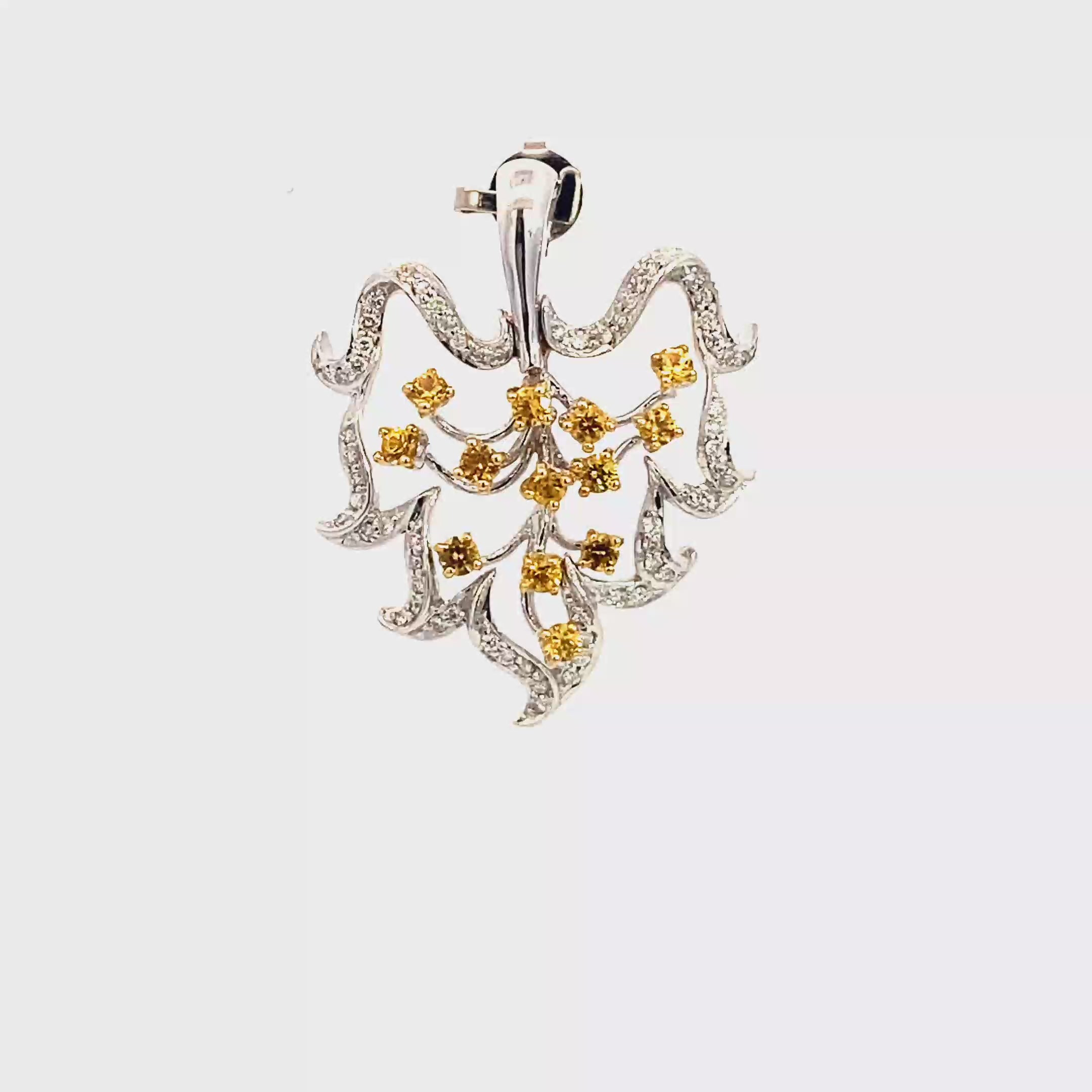 18k White Gold Yellow Sapphire & White Diamonds Pendant