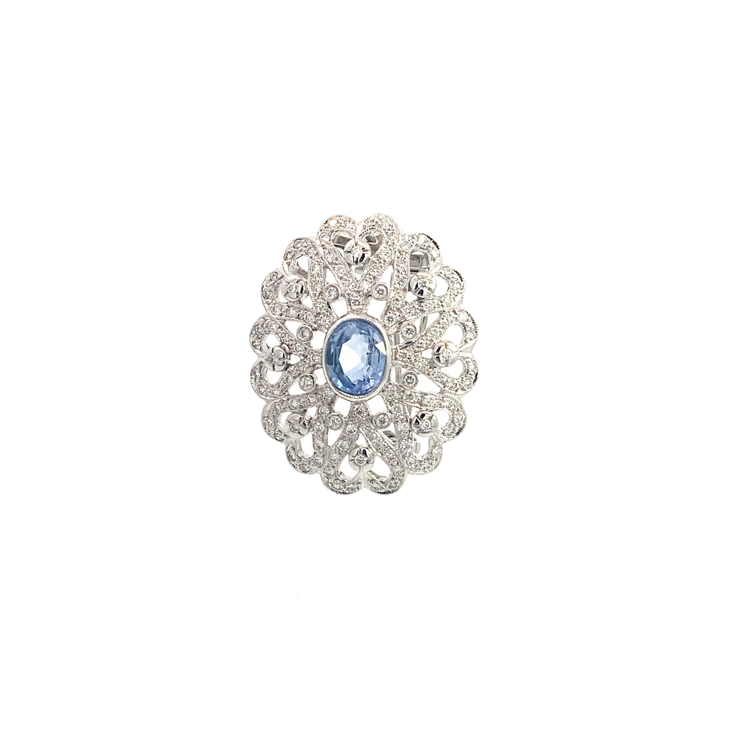 18k White Gold Blue Sapphire & White Diamonds Brooch & Pendant
