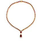 Stunning Pear Cut Ruby with White Diamonds Necklace Yellow Gold