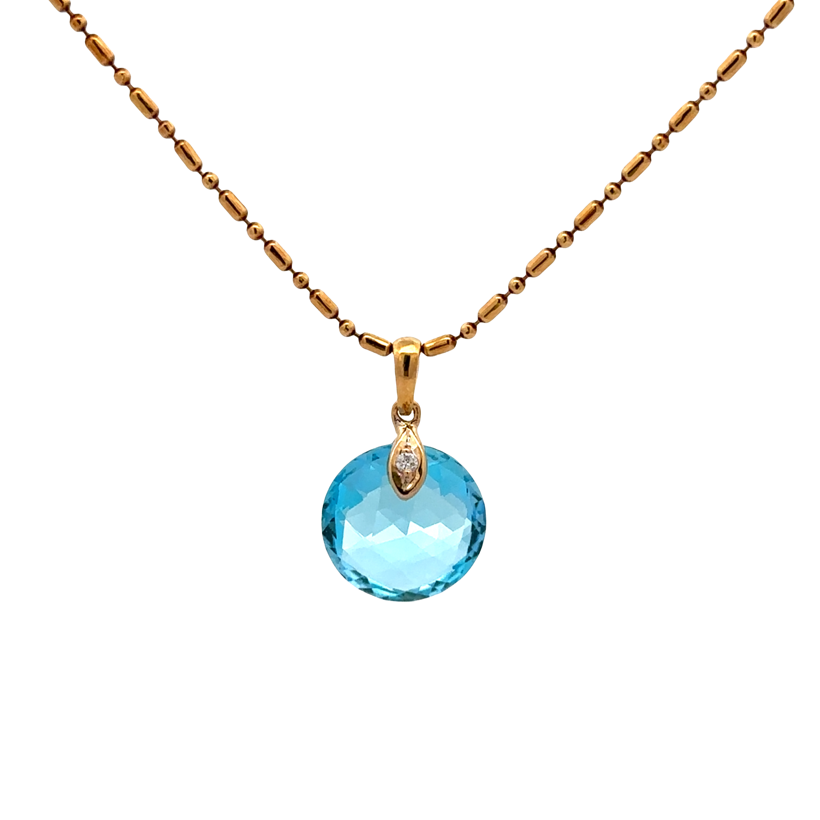18k Yellow Gold Pendant with Swiss Blue Topaz, White Diamonds