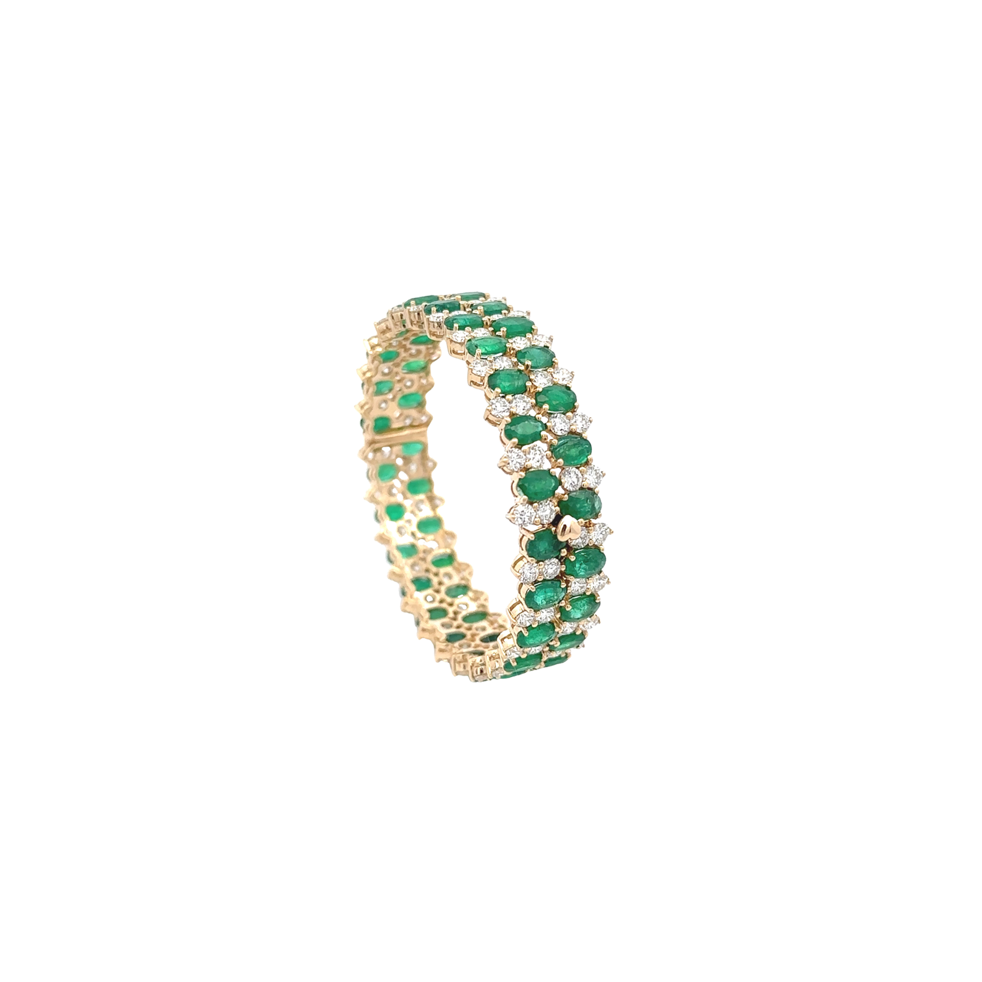 18k Yellow Gold Emerald & White Diamonds Bangles