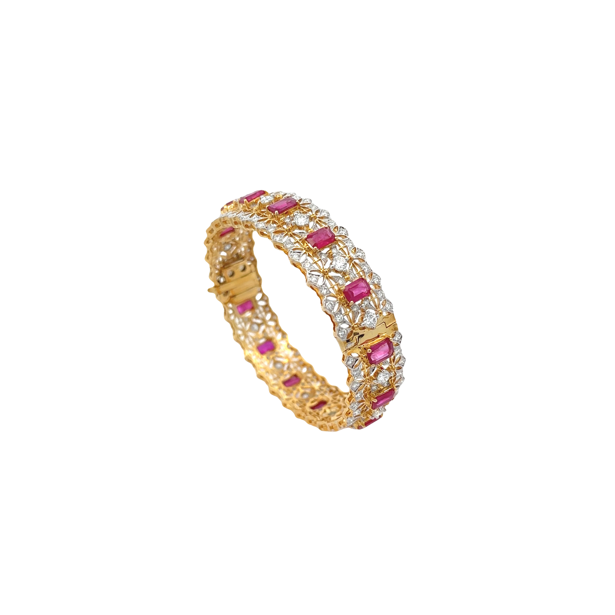 18k Yellow Gold Ruby & White Diamonds Bangle